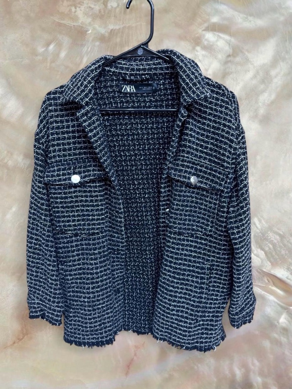 Zara Black & White Tweed Jacket with Silver Buttons